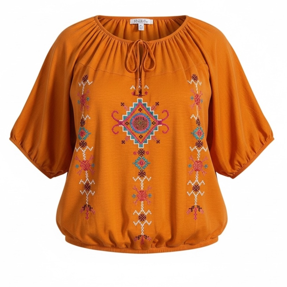 JESSICA LONDON burnt orange 2pc pleated skirt & embroidered shirt set 14/16 XL - Picture 2 of 10